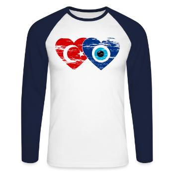 Turkey Nazarperle heart used - Unisex Long Sleeve Baseball T-Shirt - white/navy - Front - Nik (191cm)
