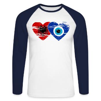Albanie Nazar drapeau perle coeur utilisé - T-shirt baseball manches longues Homme - blanc/marine - Devant - Nik (191cm)