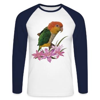 Le caïque à tête orange - T-shirt baseball manches longues Homme - blanc/marine - Devant - Nik (191cm)