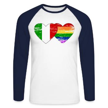 Italien Regenbogen Flagge used - Unisex Baseballshirt langarm - Weiß/Navy - Vorne - Nik (191cm)