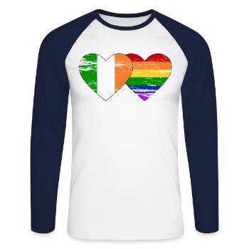 Irland Regenbogen Flagge used - Unisex Baseballshirt langarm - Weiß/Navy - Vorne - Nik (191cm)