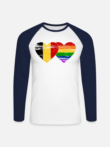 Belgium rainbow flag used - Unisex Long Sleeve Baseball T-Shirt - white/navy