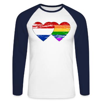 Hollande drapeau arc-en-ciel utilisé - T-shirt baseball manches longues Homme - blanc/marine - Devant - Nik (191cm)