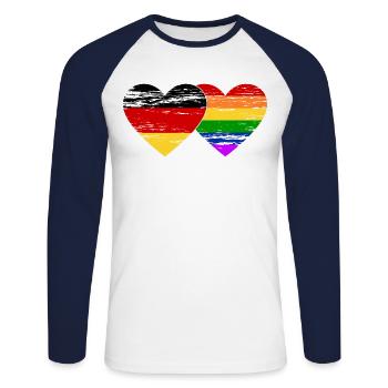 Deutschland Regenbogen Flagge used - Unisex Baseballshirt langarm - Weiß/Navy - Vorne - Nik (191cm)