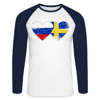 Suède Drapeau russe utilisé - T-shirt baseball manches longues Homme - blanc/marine - Devant - Nik (191cm)