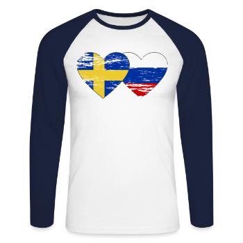 Suède Drapeau russe utilisé - T-shirt baseball manches longues Homme - blanc/marine - Devant - Nik (191cm)