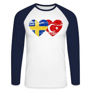 Suède Turquie drapeau coeur utilisé - T-shirt baseball manches longues Homme - blanc/marine - Devant - Nik (191cm)