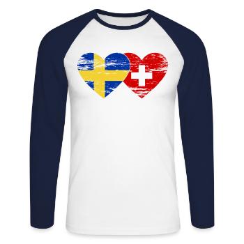 Suède Suisse Drapeau Coeur Utilisé - T-shirt baseball manches longues Homme - blanc/marine - Devant - Nik (191cm)