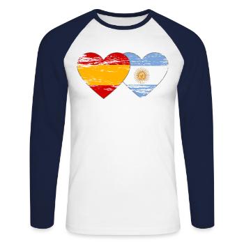 Spain Argentina Flag Heart Used - Unisex Long Sleeve Baseball T-Shirt - white/navy - Front - Nik (191cm)