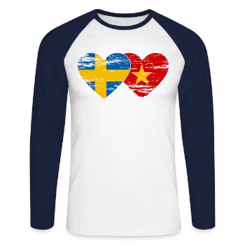 Suède Vietnam drapeau coeur utilisé - T-shirt baseball manches longues Homme - blanc/marine - Devant - Nik (191cm)