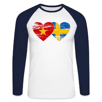 Viêt Nam Suède Drapeau Coeur - T-shirt baseball manches longues Homme - blanc/marine - Devant - Nik (191cm)