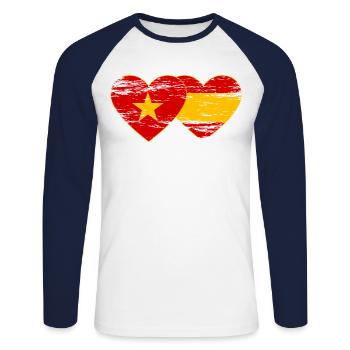 Vietnam Espagne Drapeau Coeur Utilisé - T-shirt baseball manches longues Homme - blanc/marine - Devant - Nik (191cm)