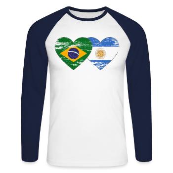 Brésil Argentine Drapeau Coeur Utilisé - T-shirt baseball manches longues Homme - blanc/marine - Devant - Nik (191cm)