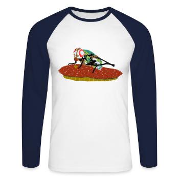 Fliege auf Salamibrot - Unisex Baseballshirt langarm - Weiß/Navy - Vorne - Nik (191cm)