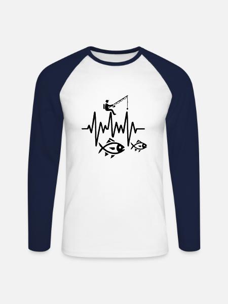 Angeln - Herzschlag - Unisex Baseballshirt langarm - Weiß/Navy