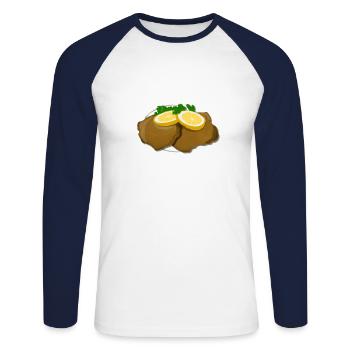 Schnitzel mit Zitrone - Unisex Baseballshirt langarm - Weiß/Navy - Vorne - Nik (191cm)