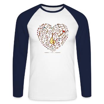 J'aime la musique coeur - T-shirt baseball manches longues Homme - blanc/marine - Devant - Nik (191cm)