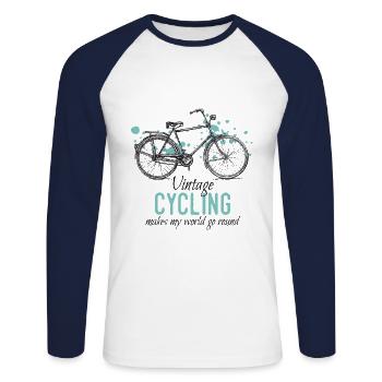 Rétro Style Vintage Dessin de vélo - T-shirt baseball manches longues Homme - blanc/marine - Devant - Nik (191cm)