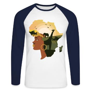 Afrika - Unisex Baseballshirt langarm - Weiß/Navy - Vorne - Nik (191cm)