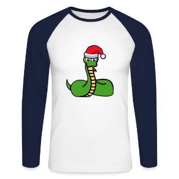 Weihnachts Schlange mit Muetze Geschenk - Unisex Baseballshirt langarm - Weiß/Navy - Vorne - Nik (191cm)