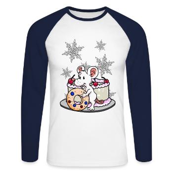 Noël Souris de Noël Snacking Cadeau de Noël - T-shirt baseball manches longues Homme - blanc/marine - Devant - Nik (191cm)