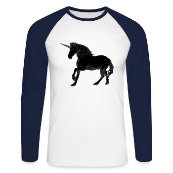Wildes Einhorn, das seltene Schwarze - Unisex Baseballshirt langarm - Weiß/Navy - Vorne - Nik (191cm)