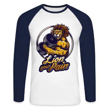Bodybuilder muscle lion lie your pain saying - Unisex Long Sleeve Baseball T-Shirt - white/navy - Front - Nik (191cm)