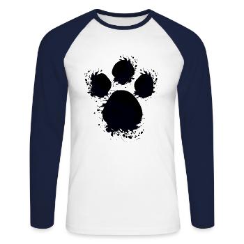 Chien noir patte chien peinture tache éclaboussure - T-shirt baseball manches longues Homme - blanc/marine - Devant - Nik (191cm)