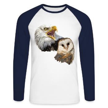 Schleiereule und amerikanischer Pigago - Unisex Baseballshirt langarm - Weiß/Navy - Vorne - Nik (191cm)