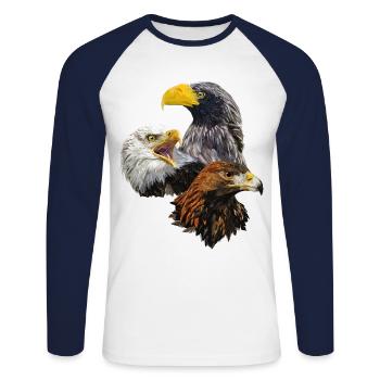 Raubvögel - Unisex Baseballshirt langarm - Weiß/Navy - Vorne - Nik (191cm)