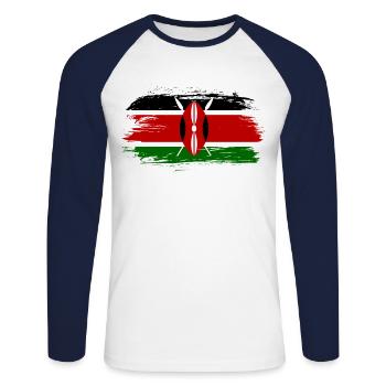 Drapeau du Kenya drapeau - T-shirt baseball manches longues Homme - blanc/marine - Devant - Nik (191cm)