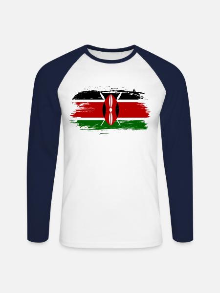 Drapeau du Kenya drapeau - T-shirt baseball manches longues Homme - blanc/marine