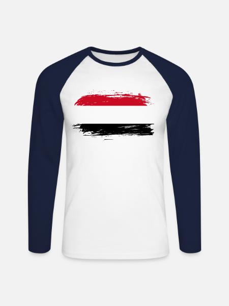 Yemen flag flag - Unisex Long Sleeve Baseball T-Shirt - white/navy