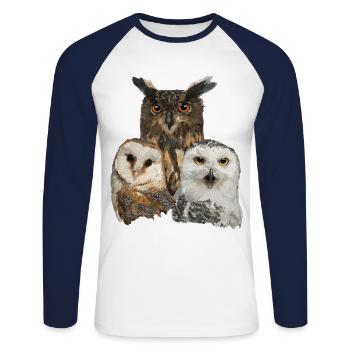 Owls - Unisex Long Sleeve Baseball T-Shirt - white/navy - Front - Nik (191cm)