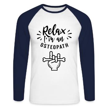 Relax You I Am an Osteopath Osteopathy - Unisex Long Sleeve Baseball T-Shirt - white/navy - Front - Nik (191cm)