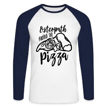 Osteopath Powered By Pizza Osteopathy Beru - Unisex Long Sleeve Baseball T-Shirt - white/navy - Front - Nik (191cm)
