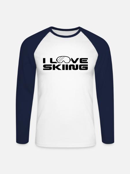 J’adore ski skier ski ski - T-shirt baseball manches longues Homme - blanc/marine