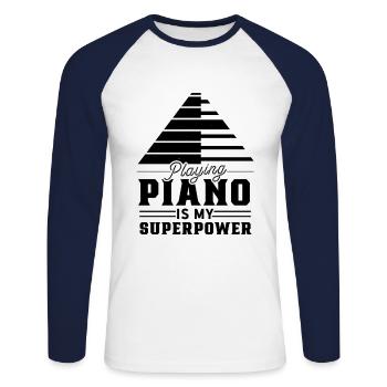 Playing Piano Is My Superpower Pianist - Unisex Long Sleeve Baseball T-Shirt - white/navy - Front - Nik (191cm)