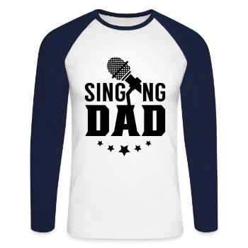 Chanteur Papa Chor choriste Karaoke Chant - T-shirt baseball manches longues Homme - blanc/marine - Devant - Nik (191cm)