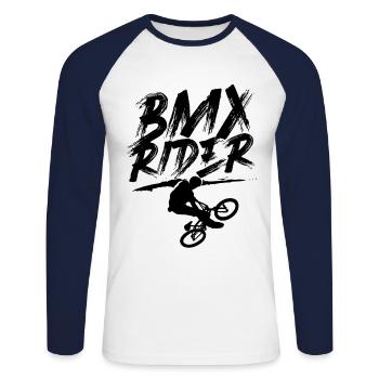 Bmx Rider Tricks Cyclist Bike Hobby - Unisex Long Sleeve Baseball T-Shirt - white/navy - Front - Nik (191cm)
