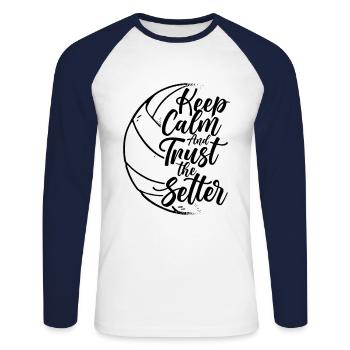 Reste calme Et Confiance Le Setter Volleyball - T-shirt baseball manches longues Homme - blanc/marine - Devant - Nik (191cm)