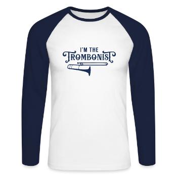 Ich bin Posaunist Spieler Musiker Posaune - Unisex Baseballshirt langarm - Weiß/Navy - Vorne - Nik (191cm)