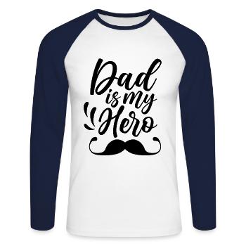 Papa est mon héros Père Père Père - T-shirt baseball manches longues Homme - blanc/marine - Devant - Nik (191cm)