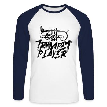 Trompete Spieler Trompeten Trompetenspieler - Unisex Baseballshirt langarm - Weiß/Navy - Vorne - Nik (191cm)