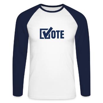 Votes Tours Elections Votes Électeurs - T-shirt baseball manches longues Homme - blanc/marine - Devant - Nik (191cm)