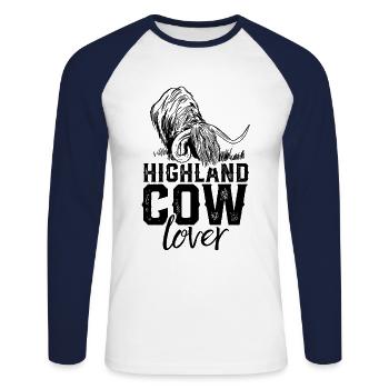 Highland cow lover Scottish highland cattle - Unisex Long Sleeve Baseball T-Shirt - white/navy - Front - Nik (191cm)