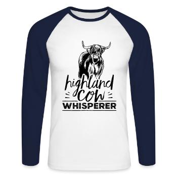 Highland Cow Whispering Scottish Highland Cattle - Unisex Long Sleeve Baseball T-Shirt - white/navy - Front - Nik (191cm)