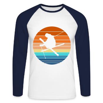 Skifahren Ski Vintage Skier Retro Skifahrer - Unisex Baseballshirt langarm - Weiß/Navy - Vorne - Nik (191cm)