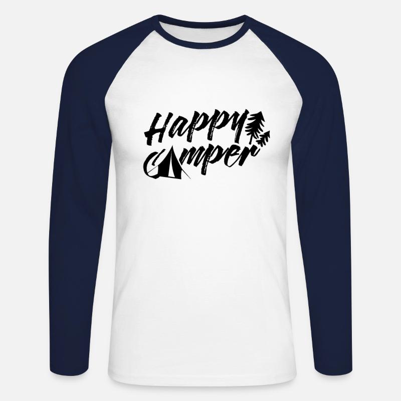 Froher Camper Campen Camping Campingplatz - Unisex Baseballshirt langarm - Weiß/Navy