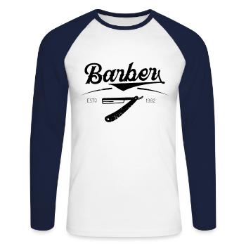 Barbier Barbershop Barber Herrenfriseur Barbiere - Unisex Baseballshirt langarm - Weiß/Navy - Vorne - Nik (191cm)